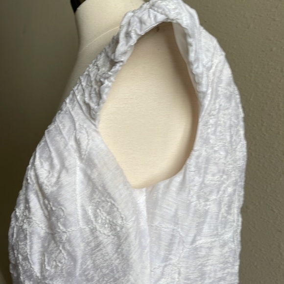 Adrianna Papell Sz 14 White Jacquard Print and Embroidered Capped Sleeve Dress - Picture 6 of 15